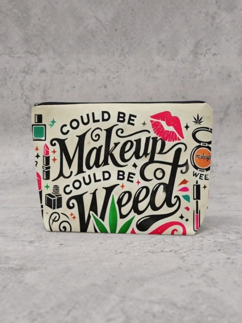 Canvas Cosmetic Pouch - Black & Cream Could Be Makeup Could Be Weed - Picture 4 of 6